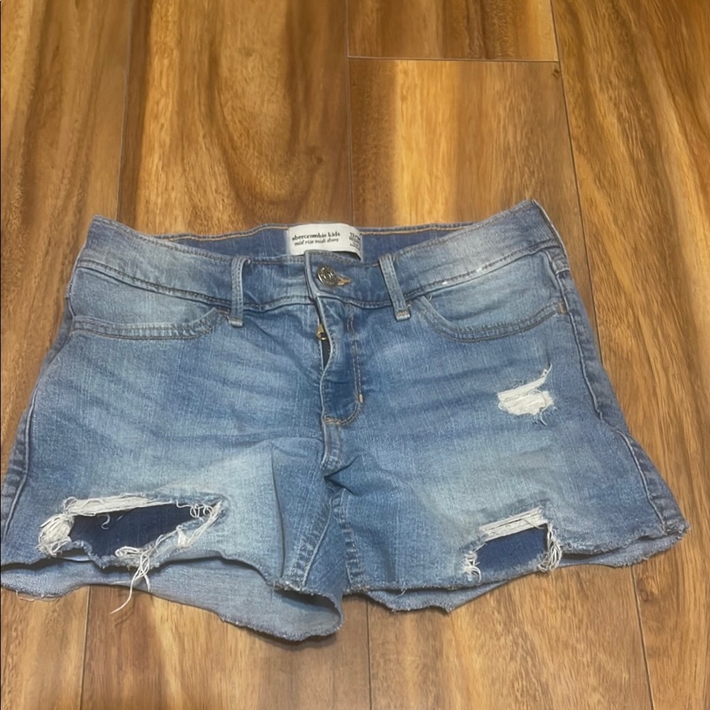 Abercrombie Kids Blue Distressed High-Waisted Shorts